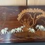 Vintage Indian Rosewood Inlay Wall Plaque - Elephant Procession Marquetry Art Image 4
