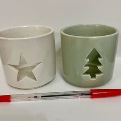 2 Christmas themed Tealight candle holders - ceramic