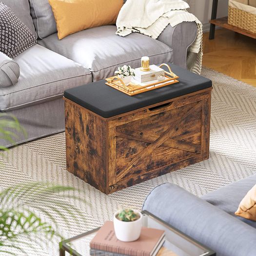 _Shoe bench, seat chest, storage cabinet, with upholstery, 76 x 40 x 48 cm, country house style, vintage brown