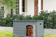Wooden Dog House with Removable Bottom, Wire Door, Openable Top, Pet Shelter for Small Dog, 80 x 55 x 53.5cm, Dark Grey