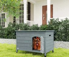 Wooden Dog House with Removable Bottom, Wire Door, Openable Top, Pet Shelter for Small Dog, 80 x 55 x 53.5cm, Dark Grey