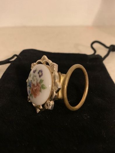 Vintage Gold plated German Porcelain Scarf Brooch 1960s