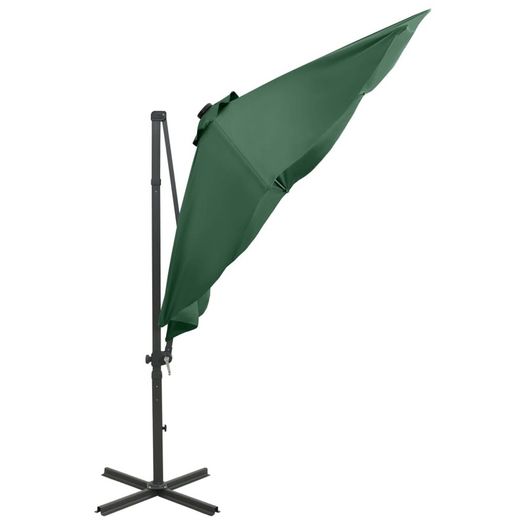 Cantilever Umbrella with Pole and LED Lights Green 300 cm