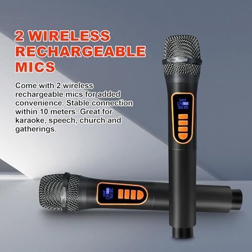 Karaoke Machine with 2 Wireless Microphones, Portable Bluetooth Speaker for Adults & Kids, Bass & Treble Adjustment, PA System Supports TF Card/USB/FM/AUX for Home Party, Indoor and Outdoor