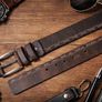 Womens Brown Leather Belt Vintage Stitch Detail Genuine Leather Belt for Jeans, Casua Image 2