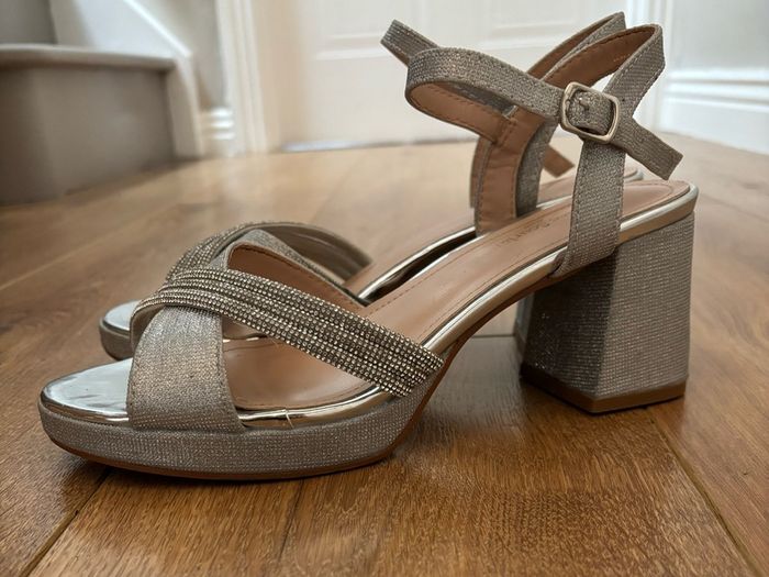 Silver Glitter Evening Sandals / Shoes Size 5