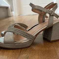 Silver Glitter Evening Sandals / Shoes Size 5