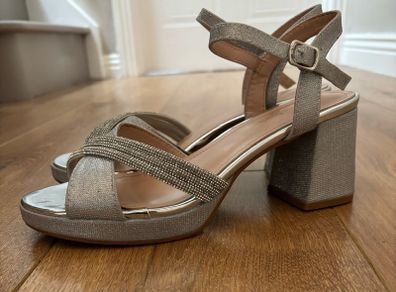 Silver Glitter Evening Sandals / Shoes Size 5