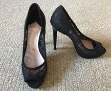 Faith black lace peep toe heels size 6