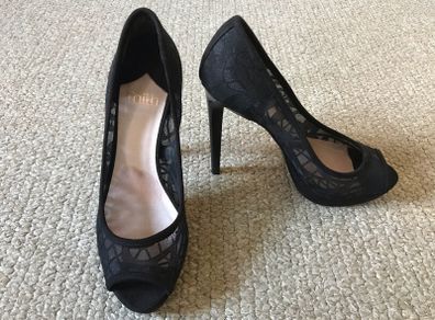Faith black lace peep toe heels size 6