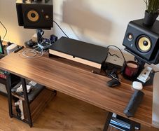 Office desk + office chair + monitor stand