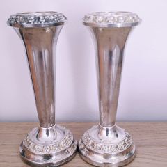 Pair of vintage Lanthe England silver plated flower bud vases
