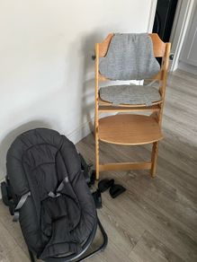 high chair and bouncer