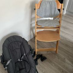 high chair and bouncer