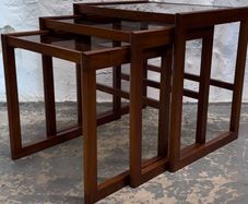 Teak And Smoked Glass Nesting Tables