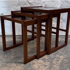 Teak And Smoked Glass Nesting Tables