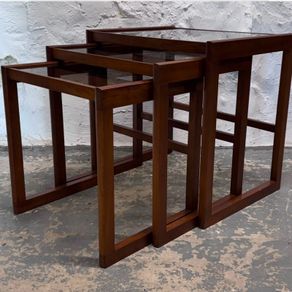 Teak And Smoked Glass Nesting Tables