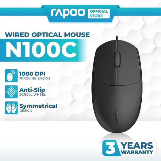 Rapoo N100c Wired Optical Mouse Type - Black