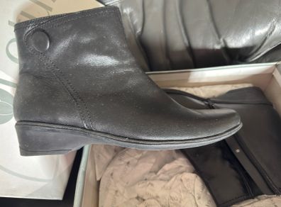 The Lotus Ladies Black Leather Ankle Boots in box
