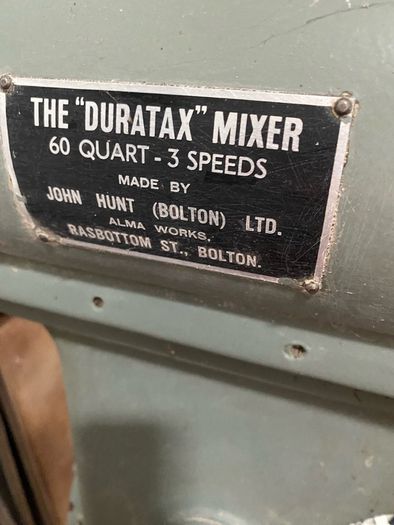 John Hunt (Bolton) "Duratax" 60 quart 3 speed mixer with heavy duty stainless steel mixer bowl trolley