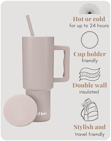 1200ml Tumbler with Straw and Lid Premium Handle | Eco-Friendly Reusable Insulated Travel Mug | Iced Coffee Cup | No Single Use Plastic Cups | Insulated Cup (Almond Birch)