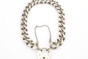 Signed Chunky Curb Chain Heart Padlock 925 Silver Bracelet
