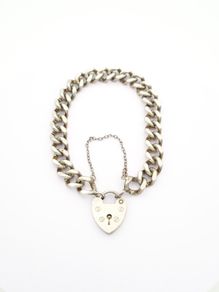 Signed Chunky Curb Chain Heart Padlock 925 Silver Bracelet