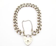 Signed Chunky Curb Chain Heart Padlock 925 Silver Bracelet