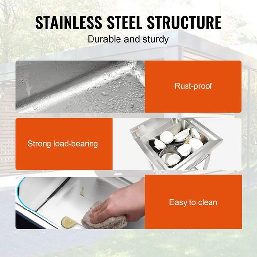Stainless Steel Utility Sink, 1 Compartment Free Standing Small Sink Include Faucet & legs, 40.6 x 33 x 22.1 cm