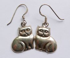 Vintage Sterling Silver Cat Earrings - 925 Hallmarked