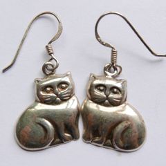 Vintage Sterling Silver Cat Earrings - 925 Hallmarked