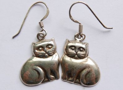 Vintage Sterling Silver Cat Earrings - 925 Hallmarked