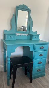 Upcycled Vintage Dressing Table & Mirror (Teal / Turquoise)