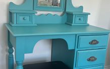 Upcycled Vintage Dressing Table & Mirror (Teal / Turquoise)