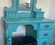 Upcycled Vintage Dressing Table & Mirror (Teal / Turquoise)