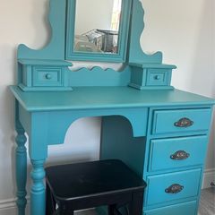 Upcycled Vintage Dressing Table & Mirror (Teal / Turquoise)