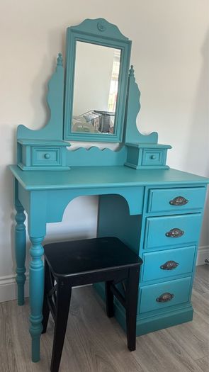 Upcycled Vintage Dressing Table & Mirror (Teal / Turquoise)