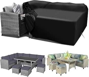 Garden Furniture Covers Waterproof, 420D Oxford Fabric 200x200x90cm Rectangular Garden Table Covers Patio Table Cover Waterproof Anti-UV Rattan Furniture Covers for Furniture Sets