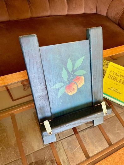 Rustic Teal Blue Wooden Cookbook Stand Folding Recipe Book Holder Tablet iPad Easel