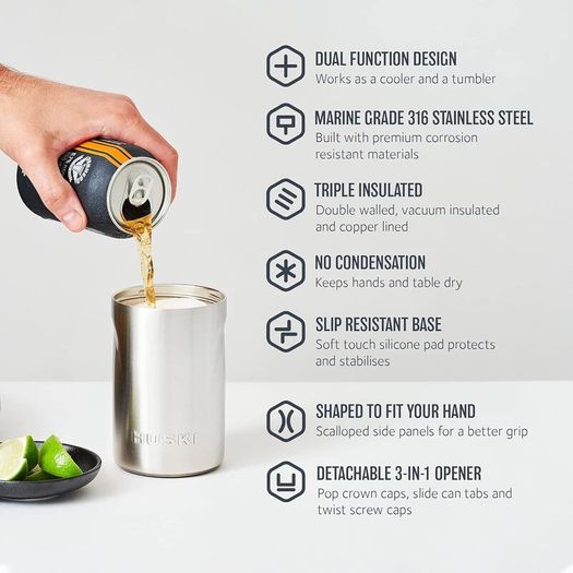 Huski Beer Cooler 2.0 | New | Premium Can and Bottle Holder | Triple Insulated Marine Grade Stainless Steel | Detachable 3-in-1 Opener | Works as a Tumbler | Best Gifts for Beer Lovers
