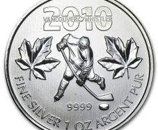 2010 Canada 5 Dollars 1 oz Silver Bullion Coin - Vancouver Olympics Ice Hockey. (In Capsule)