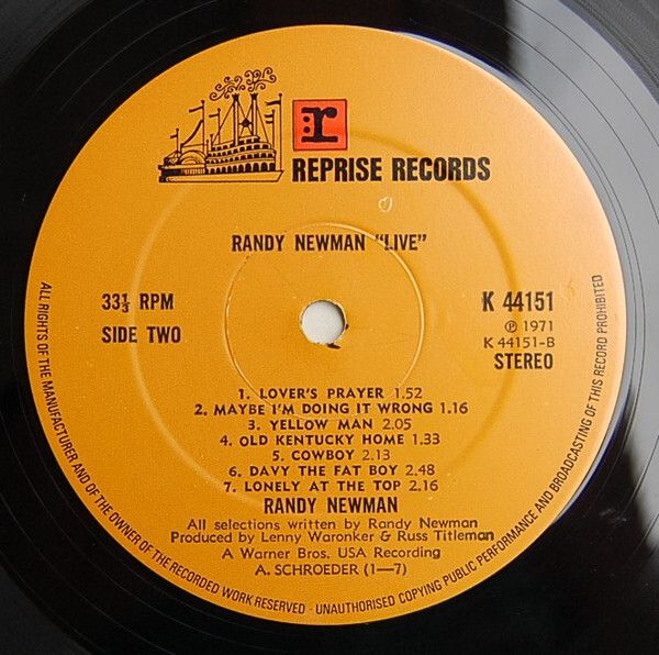 Randy Newman - Live ;  vinyl LP