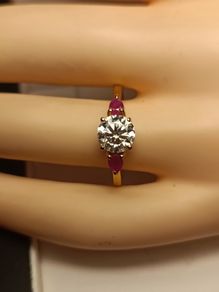 Moissanite Solitaire Ring with Natural Ruby Accents