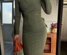 River Island Olive Green Ribbed Midi Dress XS/S