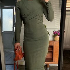 River Island Olive Green Ribbed Midi Dress XS/S