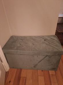 Green velvet bench and storage