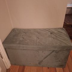 Green velvet bench and storage