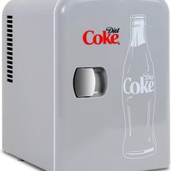 Coca Cola Diet Coke 4L Portable Cooler/Warmer, Compact Personal Travel Fridge for Snacks Lunch Drinks Cosmetics, Includes 12V and AC Cords, Desk Accessory for Bedroom Home Office Dorm Travel, Gray
