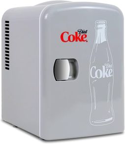 Coca Cola Diet Coke 4L Portable Cooler/Warmer, Compact Personal Travel Fridge for Snacks Lunch Drinks Cosmetics, Includes 12V and AC Cords, Desk Accessory for Bedroom Home Office Dorm Travel, Gray
