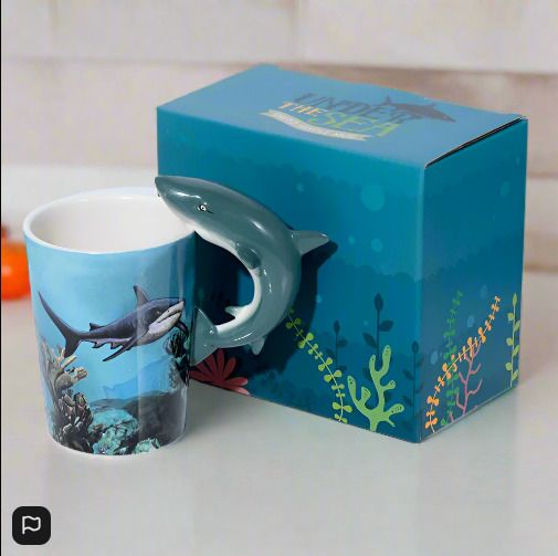 BRAND NEW Lisa Parker Shark Ceramic Shaped Handle Mug